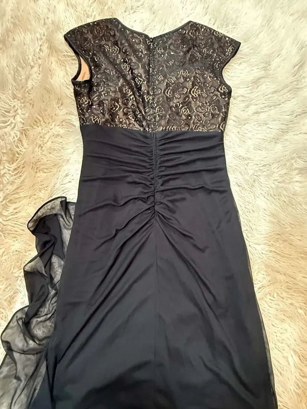 B&A by Betsy & Adam Size 10 Dress Black Lace with Ruched Detail